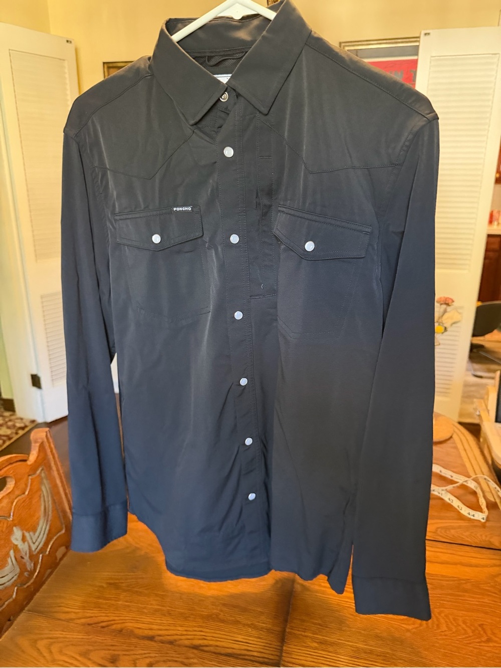Black Poncho snap front button down, Slim fit